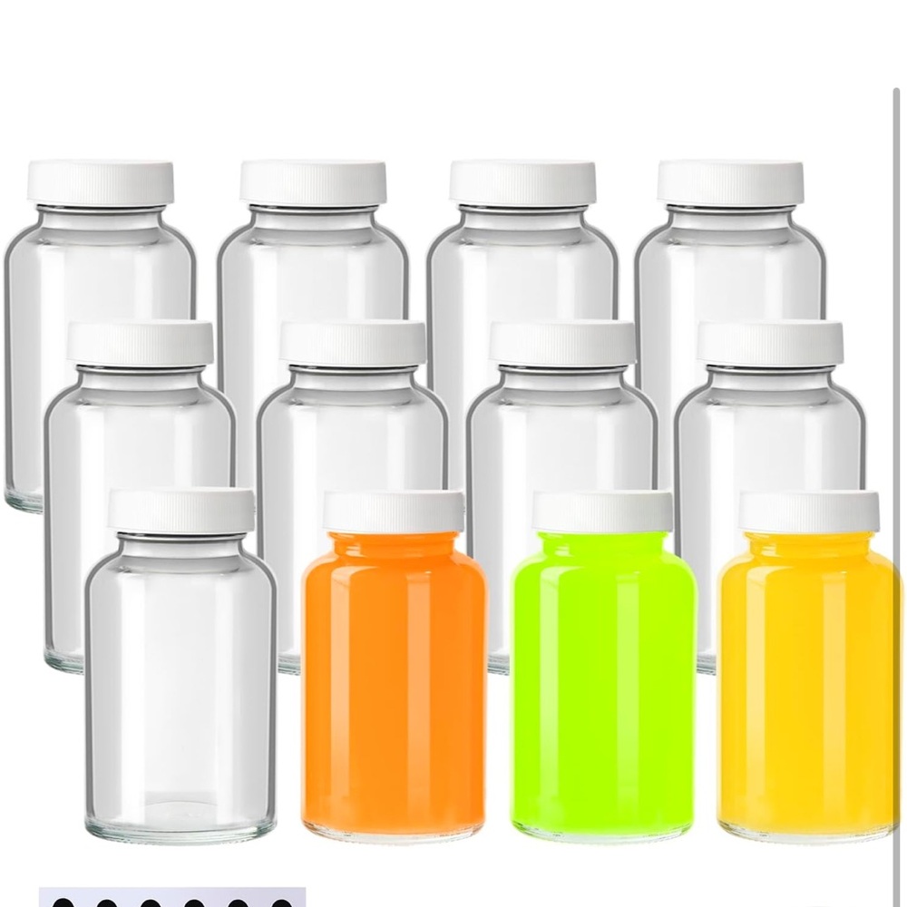 12 Pack 4 oz Glass Juice Shot Bottles with Caps - New
